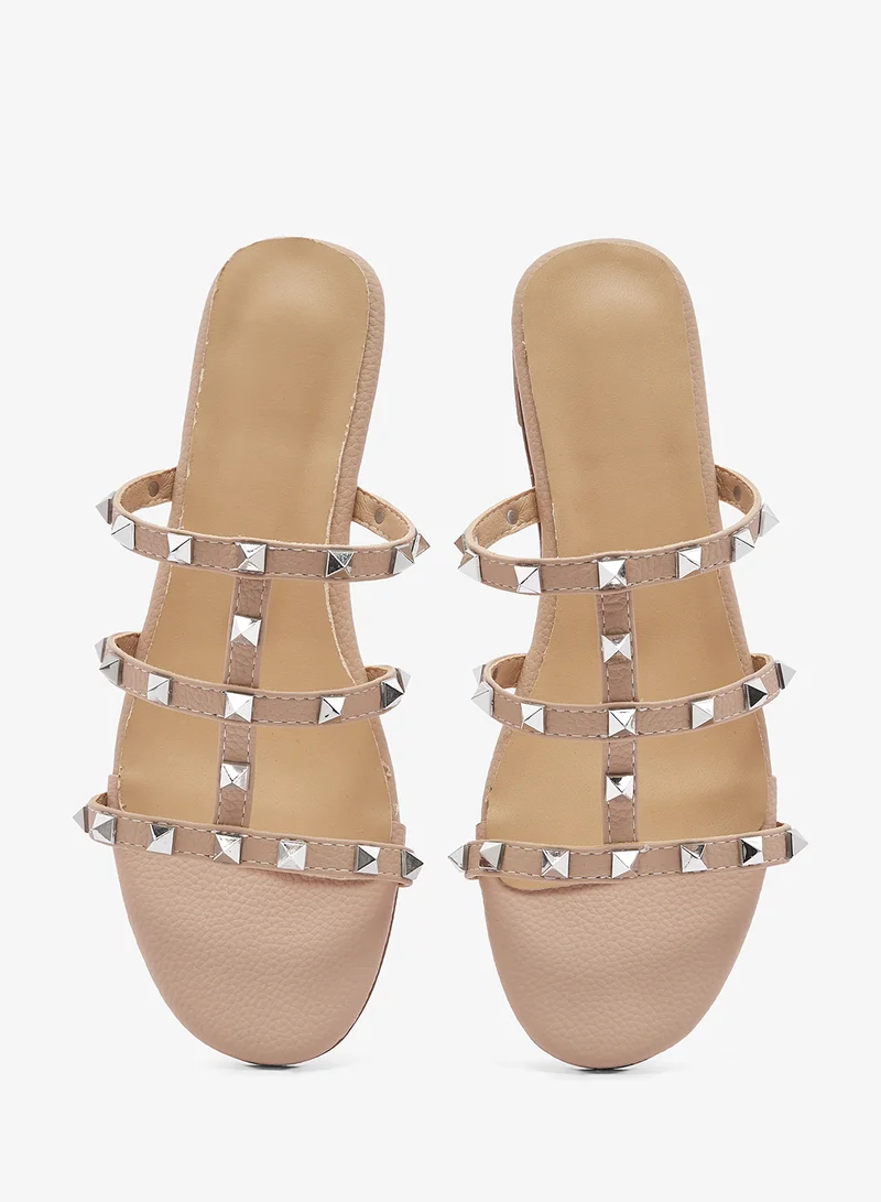 Ginger Beige Stud Embellished Flat Sandals for Women | Best Price UAE